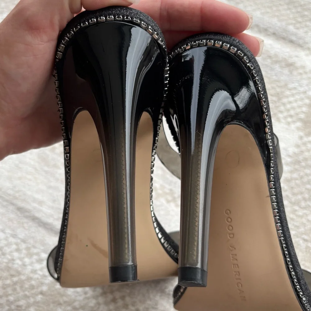 Good American Crystal Crush Lucite Glitter Sling Back Heels - Picture 8 of 8